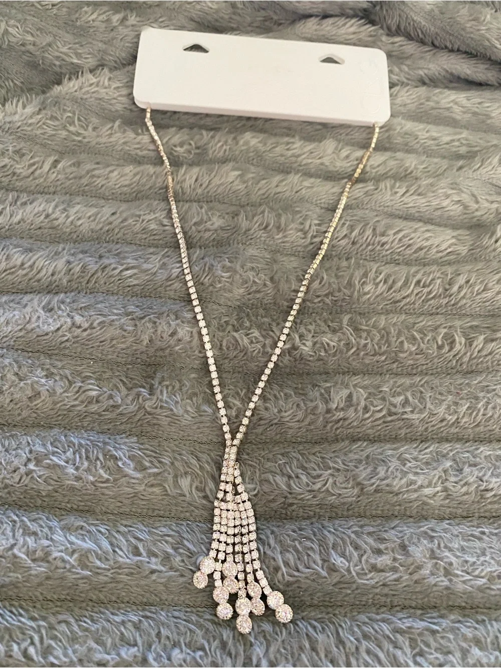 1-Sparkling Crystal Tassel Long Necklace